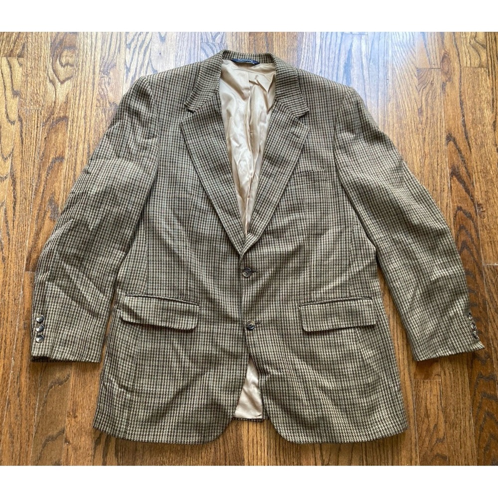 Vintage Burberrys Blazer Mens Size 44 Houndstooth Wool Brown Plaid Sport Coat